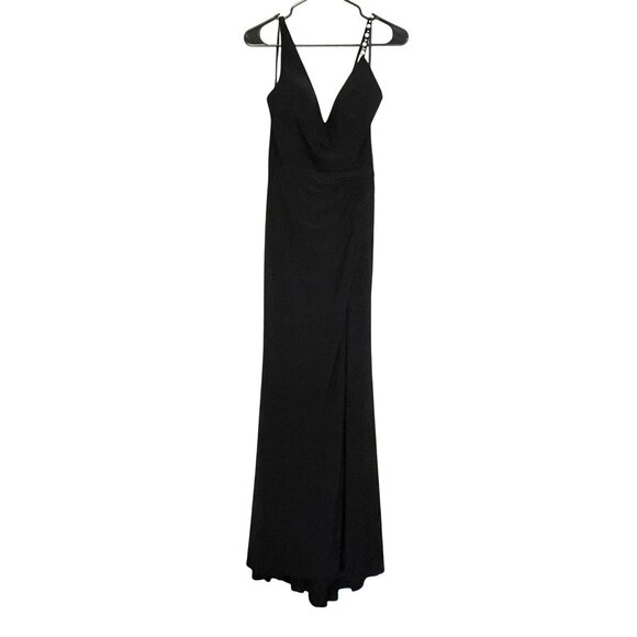 Mac Duggal Pearl Shoulder Strap Black Jersey Maxi Dress Formal Gown Sz 2 NWT - Picture 6 of 13